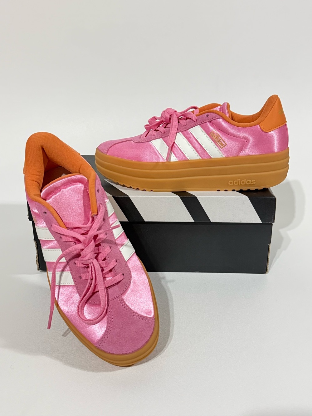 NEW adidas VL COURT BOLD Platform Women’s Pink Orange Sneakers BIG KID JUNIORS 6